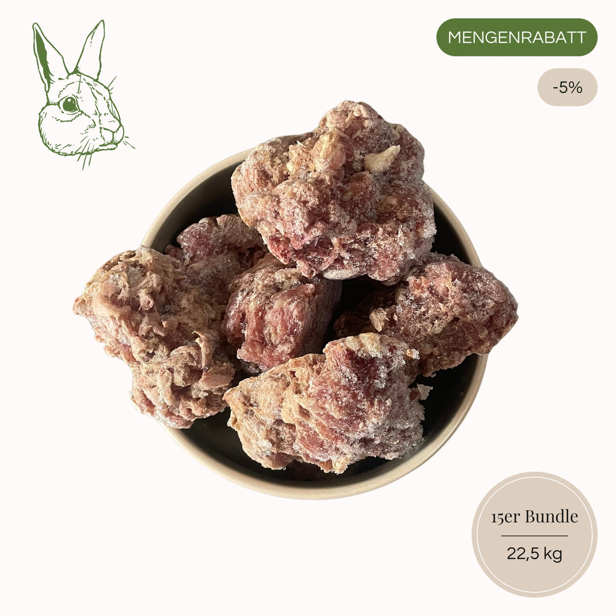 BARF-Nuggets Kaninchen 15er Sparpaket, 15 × 1,5 kg = 22,5 kg, Mengenrabatt 5 %