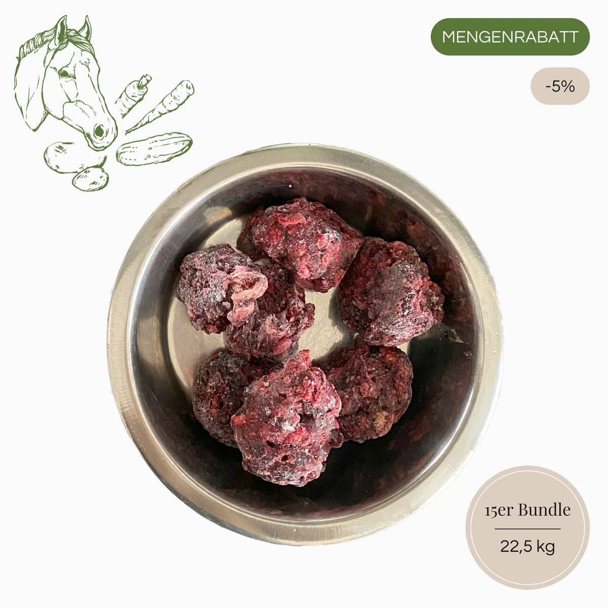 BARF-Nuggets Pferd & Gemüse 15er Sparpaket, 15 × 1,5 kg = 22,5 kg, Mengenrabatt 5 %