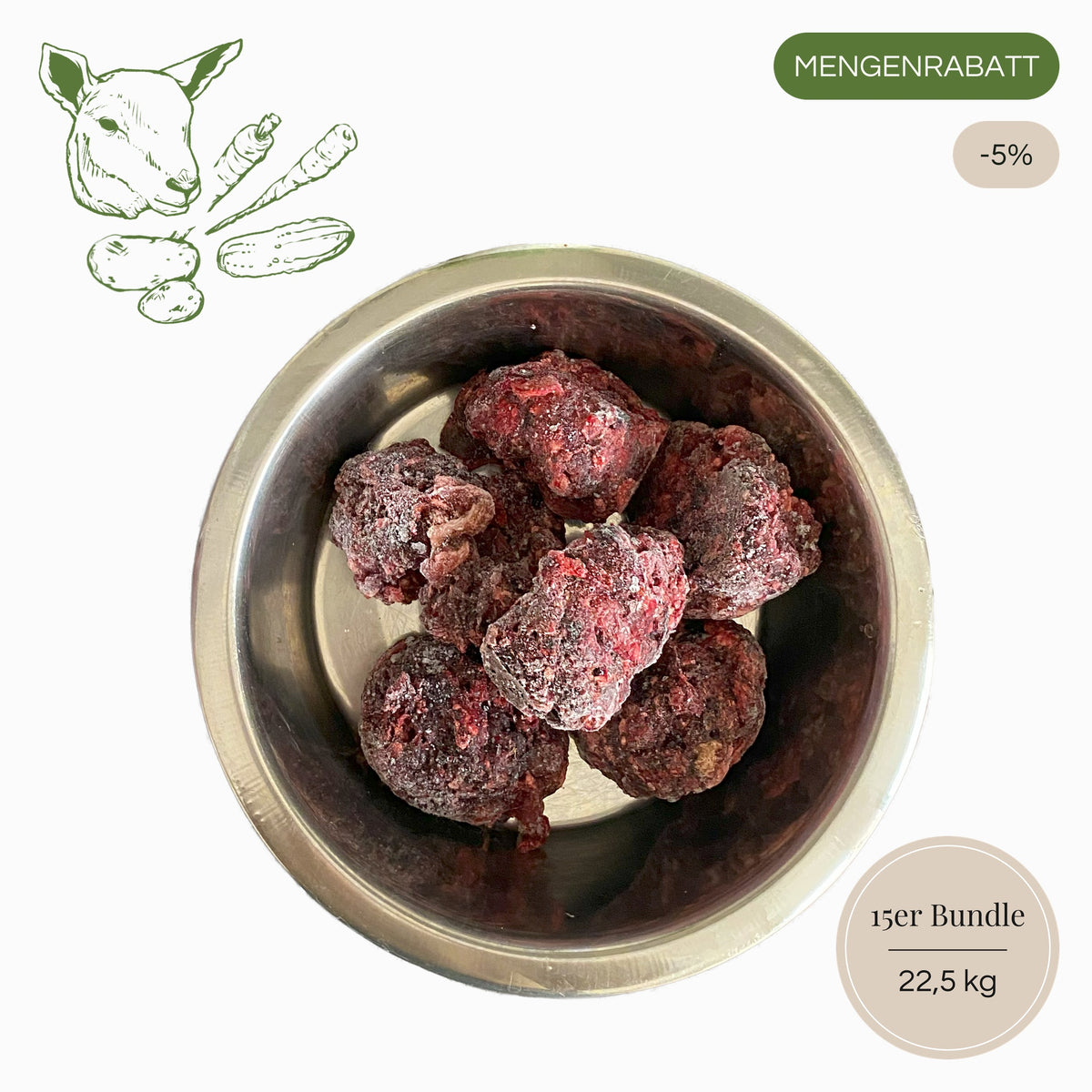 BARF-Nuggets Lamm & Gemüse 15er Sparpaket, 15 × 1,5 kg = 22,5 kg, Mengenrabatt 5 %