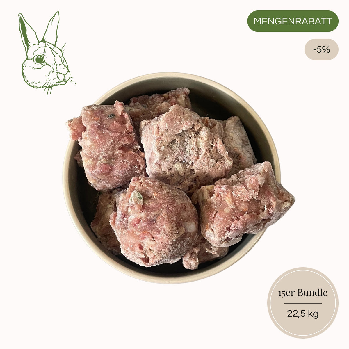 BARF-Nuggets Kaninchen & Gemüse 15er Sparpaket, 15 × 1,5 kg = 22,5 kg, Mengenrabatt 5 %