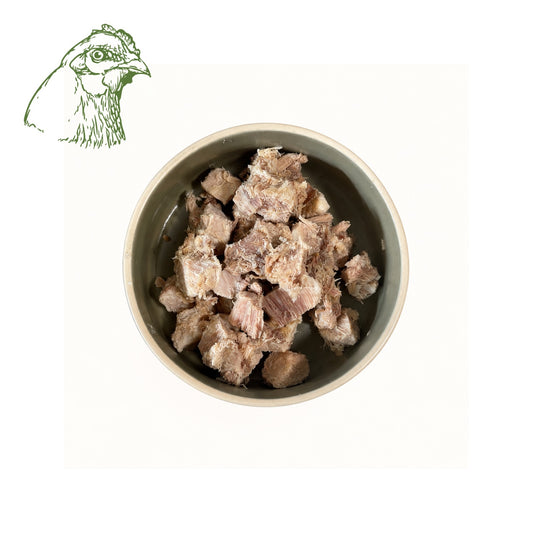 Hühnerfleisch, gekocht und gewürfelt 500 g, BARF für Hunde vom Huhn