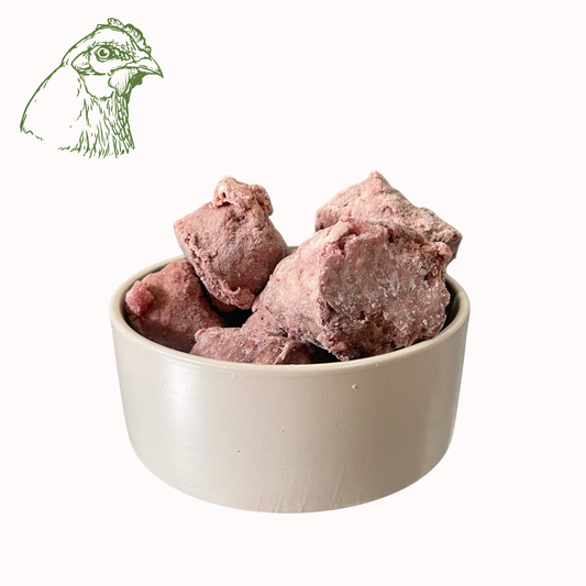 BARF-Nuggets Huhn, gewolft und portioniert