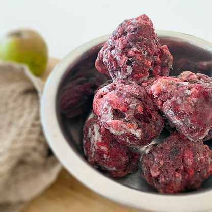 BARF-Nuggets Lamm & Gemüse, gewolft und portioniert
