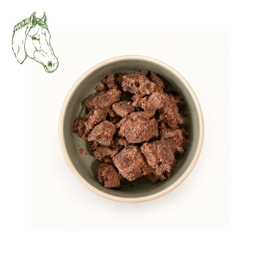 Pferdefleisch, gekocht und gewürfelt 500 g, BARF für Hunde vom Pferd