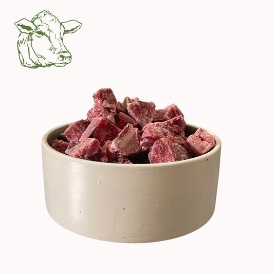 Rindermuskelfleisch mager Würfel, roh, BARF für Hunde vom Rind