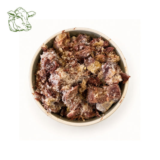 Rindfleisch, gekocht und gewürfelt 500 g, BARF für Hunde vom Rind