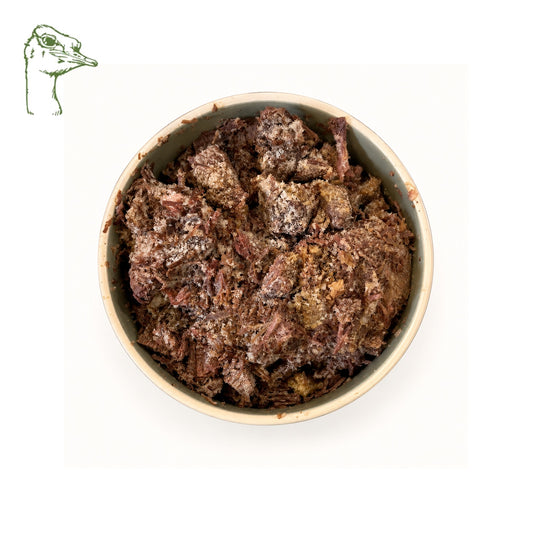 Straußenfleisch, gekocht und gewürfelt 500 g, BARF für Hunde