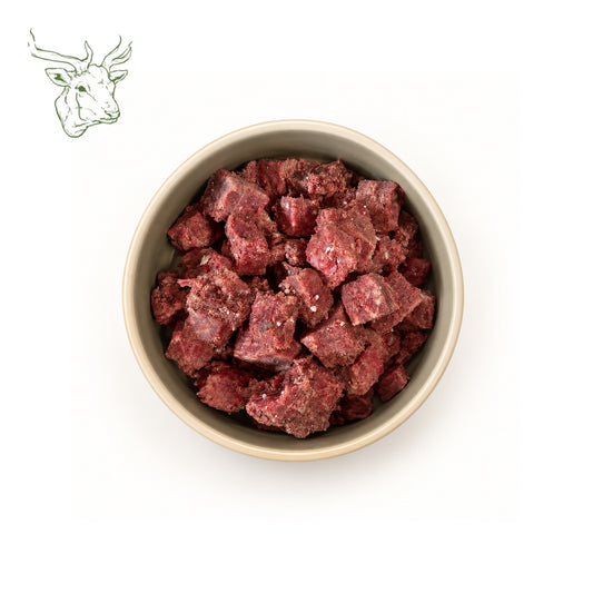 Wildfleisch, gekocht und gewürfelt 500 g, BARF für Hunde vom Wild