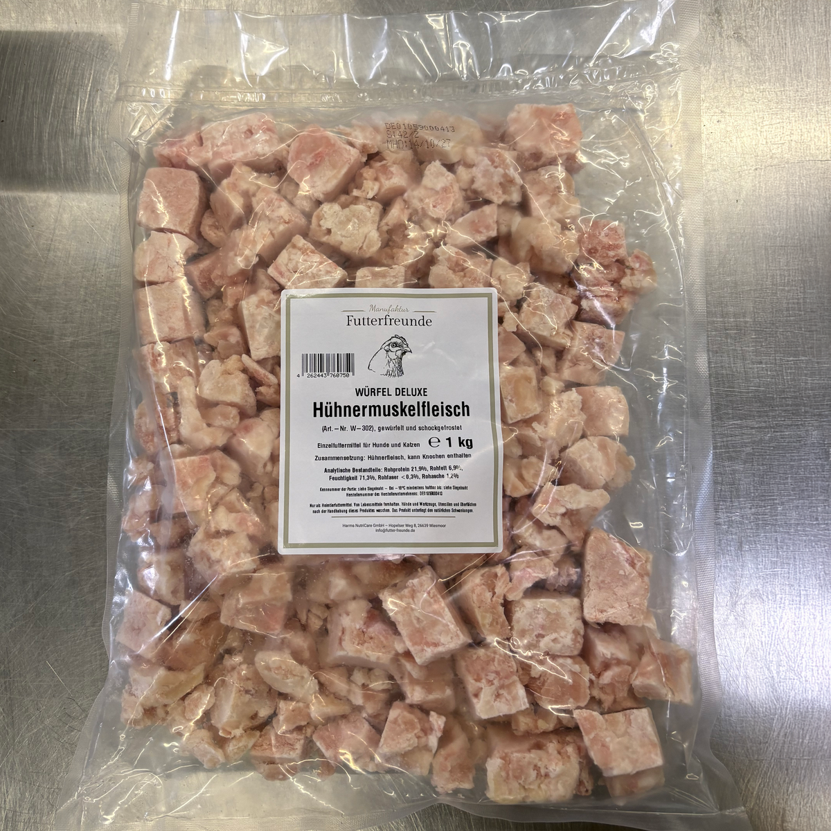 Hühnermuskelfleisch Würfel, roh