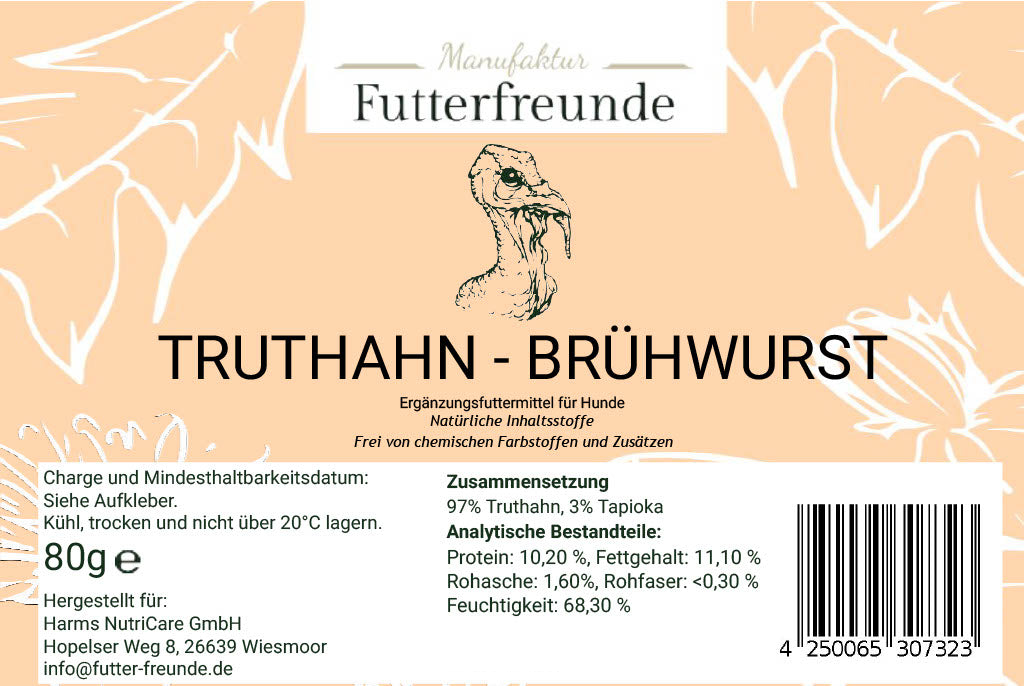 Brühwurst Truthahn für Hunde, 80 g